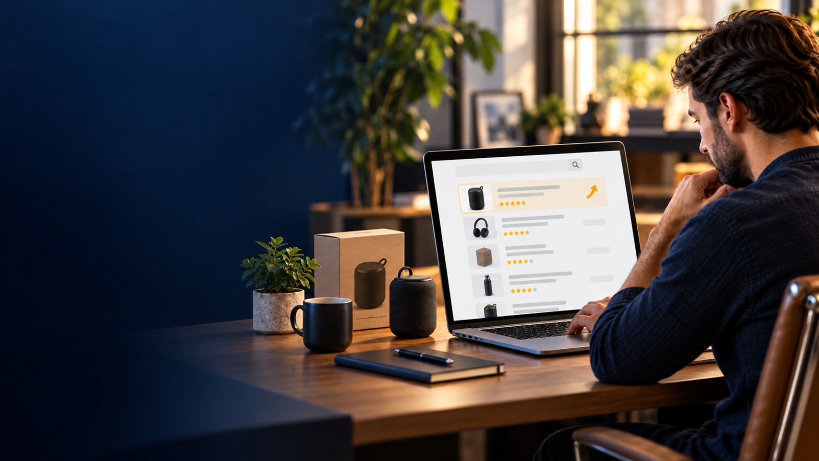 Seller examining a product's position in search results